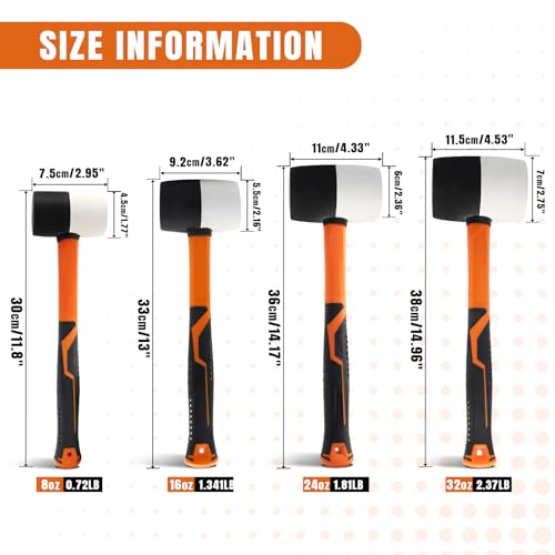 4 Piece Rubber Mallet Set 8/16/24/32 oz Soft Face Hammer - size: 4 Set