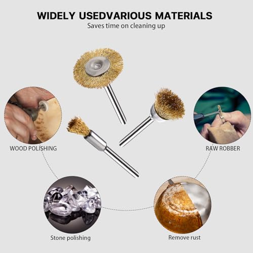 15 Pieces Copper Wire Brushes, Wire Brush Wheel, Mini Brass Brushes for Dremel Rotary Tools (1/8 Inch Mandrel) - color: gold