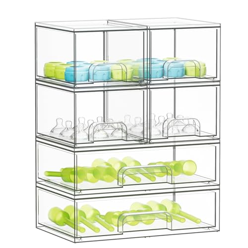 SpaceAid Bottle Storage Organizer Baby - Acrylic Bottles Station Organizer Container, Stackable Clear Drawers for Countertop, Vanity, Bathroom, Cabinet, Pantry Organization, 6 Pack, 4S2L, 15.6"H - size: 15.6"H, 6 Pack, 4S2L