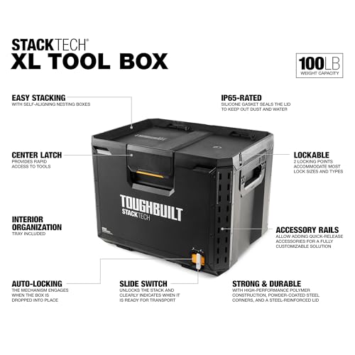 ToughBuilt StackTech XL Stackable Tool Box with Lock and Removable Tray - size: X-Large