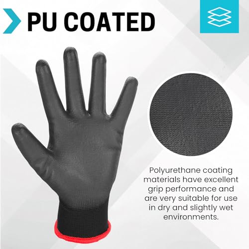 FURWEY Work Gloves, 16/32Pairs Nitrile, Seamless Nylon Knit - color: Black, size: Large