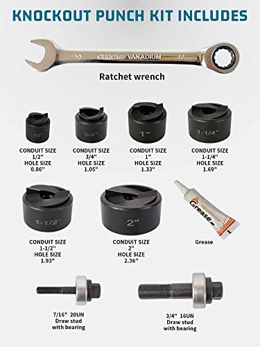 Manual Knockout Hole Punch Driver Kit 1/2 to 2 inch Electrical Conduit Hole Cutter Set - Professional KO Tool Kit for Precise Conduit Hole Sizes (1/2"~2") - style: 1/2 to 2 inch