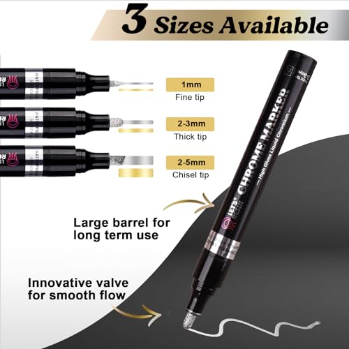 LET'S RESIN 6Pcs Mirror Chrome Markers,3 Sizes Shiny Chrome Paint Pen - size: 1 Count (Pack of 6)