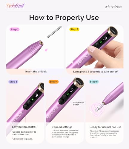MelodySusie Pen-Shaped Cordless Nail Drill PocketNail PC100GR for Beginners - color: Basic - Rose Red