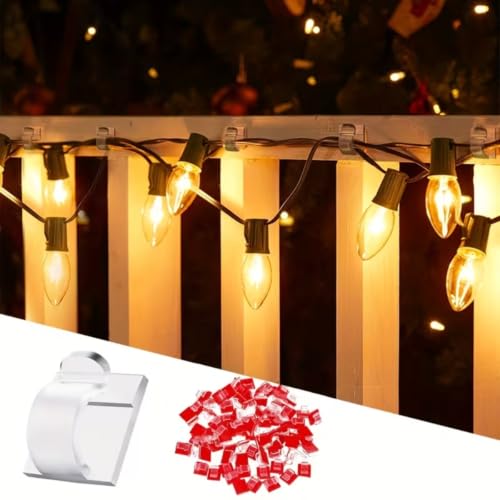 50Pcs Clear Adhesive Cable Clips, Small Upgraded Wall Wire Holders for PC Cord Management, Christmas Lights, Dash Cams & Ethernet Cables, Indoor/Outdoor Use
