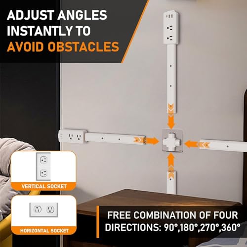 Outlet Extender Stick - Features 2 USB-A, USB-C and 2 AC Outlets, Adjustable Disassembly Extends 6"-35", 360° Access Hard-to-Reach Outlets, Wall Plug Power Socket Expander Nightstands, Sofa, Desks - color: Light White