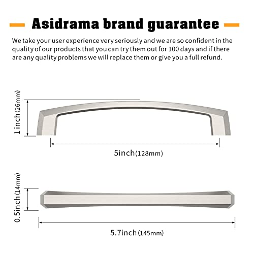 Asidrama 10 Pack 5 inch Brushed Satin Nickel Kitchen Cabinet Handles - color: Brushed Satin Nickel, size: 5" Hole Center(128mm)