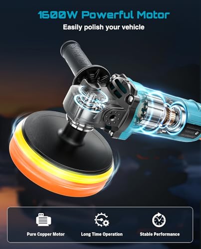SEESII Car Buffer Polisher 1600W 7 Inch/6 Inch Rotary Buffer Polisher Waxer | 7 Variable Speed 1000-3600 RPM Dual Action Polisher with Detachable Handles for DIY Detailers, Auto Detailing Hobbyists