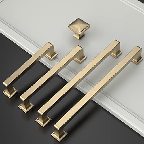 Amerdeco 10 Pack Brushed Brass Cabinet Pulls 3 Inch(76MM) Hole Centers Kitchen Cabinet Handles Cabinet Hardware Kitchen Handles for Cabinets Cupboard Handles Drawer Pulls ZH0019 - color: Brushed Brass, size: 3" Hole Center