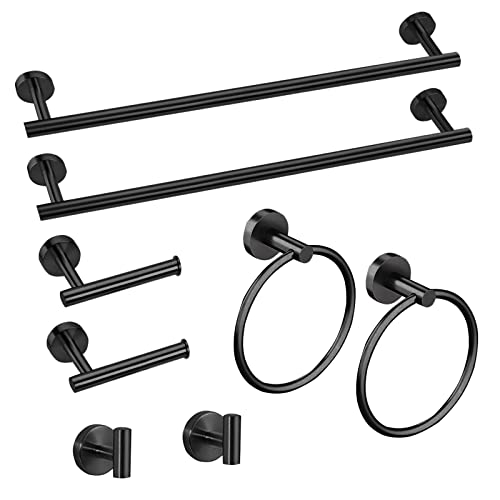 Cilee 8 Piece Matte Black Bathroom Hardware Set, 24inch Towel Bar Set - color: Black