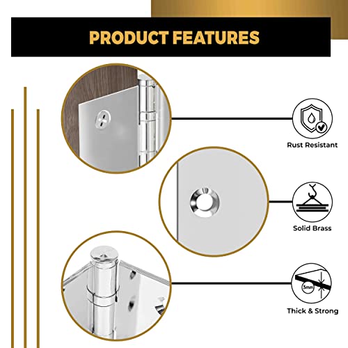 Solid Brass Chrome Door Hinge Heavy Duty Ball Bearing Shiny Silver 4x4 Inch - Set of 2 Hinges (Polished Chrome) - color: Polished Chrome