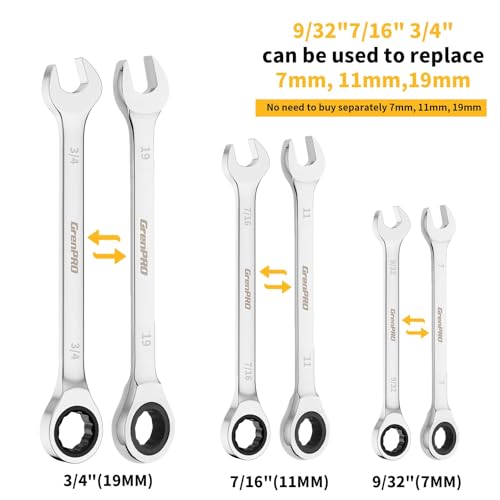 GRENPRO 23PCS Ratcheting Wrench Set Metric & SAE Combination Open End - style: 23PCS Ratcheting Wrench Set