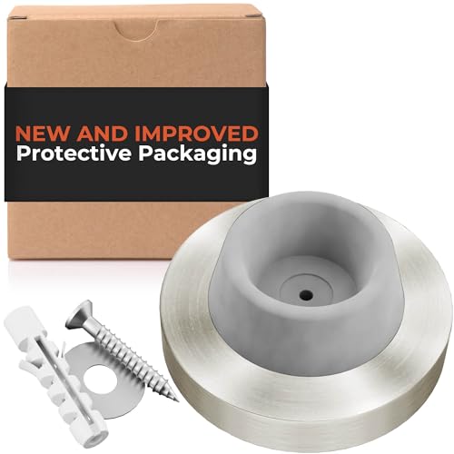 Stainless Steel & Rubber Wall-Mounted Door Stopper by NYCO Architectural Hardware- Heavy Duty Round Door Bumper for Wall & Door Protection- Modern Universal Door Slam Stopper (Satin Chrome US26D)