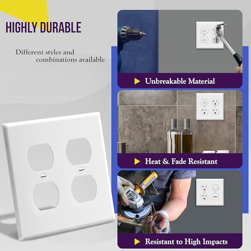 Enerlites 8822-W Duplex Receptacle Outlet Wall Plate, Standard Size 2-Gang, Polycarbonate Thermoplastic, White - color: White, size: Screw