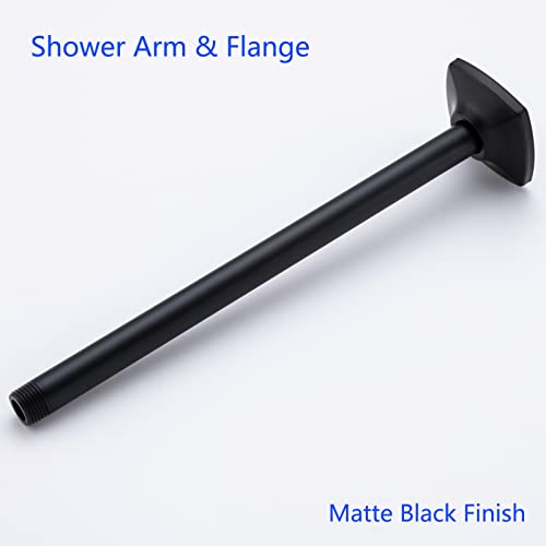 12 Inch Ceiling Mount Shower Arm and Flange, Matte Black,SW-91038-12MB. - color: R-angle Square Flange-12" Matte Black