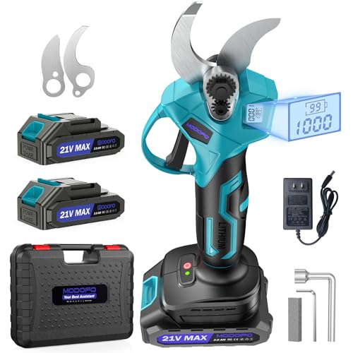Upgraded Electric Pruning Shears, 1.4" Cutting Diameter Cordless Pruner with LCD Display, Brushless Motor, 2×2.0Ah Rechargeable Batteries & Extra Blade for Garden Trees and Branches - style: LCD-1.4" blue