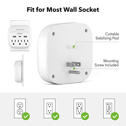 BN-LINK Multi Plug Outlet Extender with USB, Surge Protector Outlet with 3 AC Outlet Splitter and 3 USB Ports (1 USB C), Multi Plug Wall Outlet for Dorm, School, Travel, Office, Home, Travel, 1 Pack - size: 3 Outlets(USB)