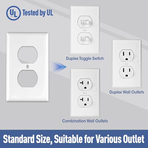 15 Pack Outlet Covers Bulk, Light Switch Cover Plate Standard Size 1-Gang 4.50" x 2.75", Duplex Wall Plates, Outlet Covers Wall Plate, Polycarbonate Thermoplastic, White - color: 15 Pack