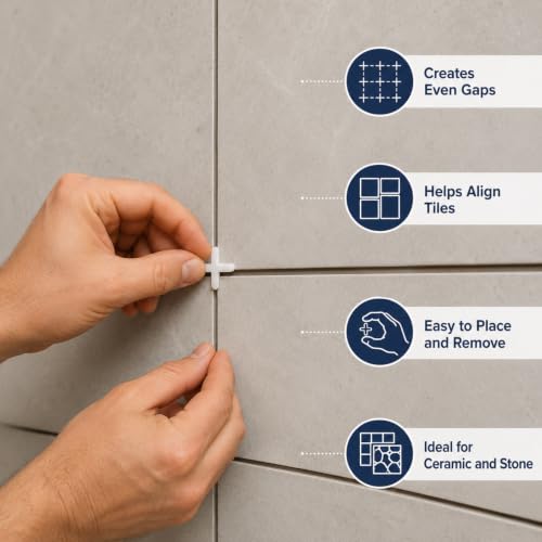 500Pcs Tile Spacers, Tile Spacers for Ceramic and Stone Installation, 2.5mm Cross Separators, Floor and Wall Leveling