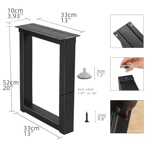 20" Metal Table Legs with Adjustable Protector Feet, Heavy Duty Furniture Legs Set of 2, Modern Desk Feets for DIY Dinning Coffee Tables, Rectangle Shape (20”H x 13”W) - size: 20 '' Square