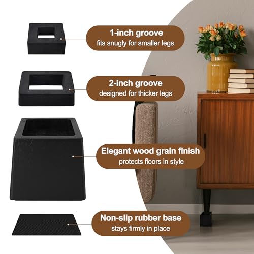 Wooden Bed Risers 4 Inch Heavy Duty, Support 2500 lbs, Black - color: Black, size: 4"H(Inner 3"H)