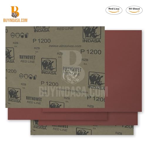 INDASA Rhynowet Red Line Wet Dry Sanding Sheets 9 x 11 Inch 500 Grit Waterproof Latex Backing Abrasive Paper for Wood Metal Automotive Surface Prep Pack of 50 - size: 500-Grit 9"x11"