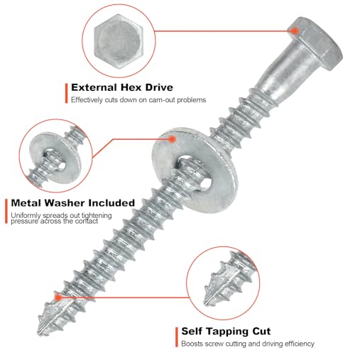 3/8" x 2" Lag Screws Bolts with Washers(50Pcs) - size: 3/8x2in