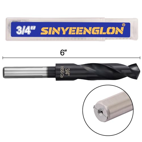 3/4 Cobalt Drill Bit for Metal and Hardened Steel, 1/2 Inch Reduced Shank M35 HSS Twist Heavy Duty Drill Bits, with Index Storage Case - size: 3/4 in