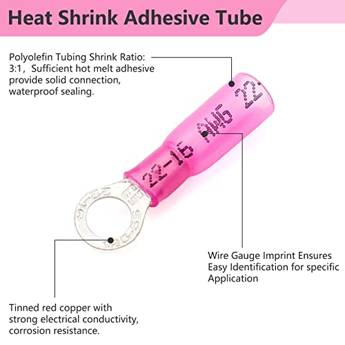 200PCS Heat Shrink Ring Terminals, Marine Grade - size: AWG(22-16)