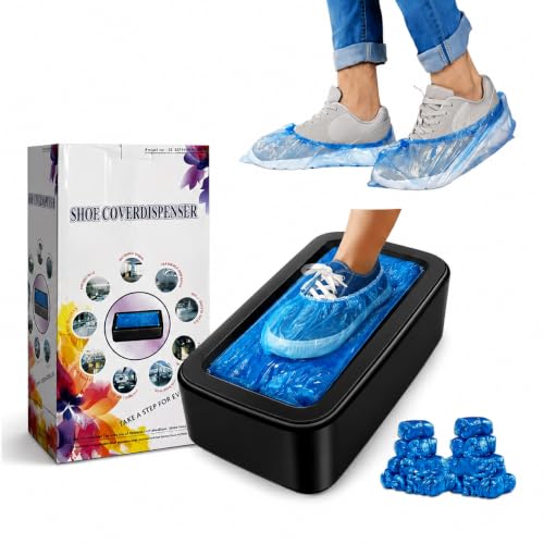 Shoe Covers Dispenser with 200pcs Shoe Cover Disposable Non Slip, Reliable and User-Friendly Shoe Cover Machine, Automatic Shoe Cover Dispenser for Office, Factory & Home (Black) - color: Black