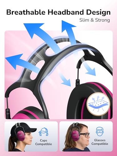 Dr.meter Hearing Protection Ear Muffs, Ear Protection for Adults Kids 34dB - color: Rose