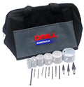 Drill America Electrician Tool Kit, 15-Piece Multi Tool Set with 4 Tap + Drill Bits, 6 Hole Saws, 1 Pilot Drill, 3 HSS Step Drills, Storage Bag Organizer, KMZELEC11