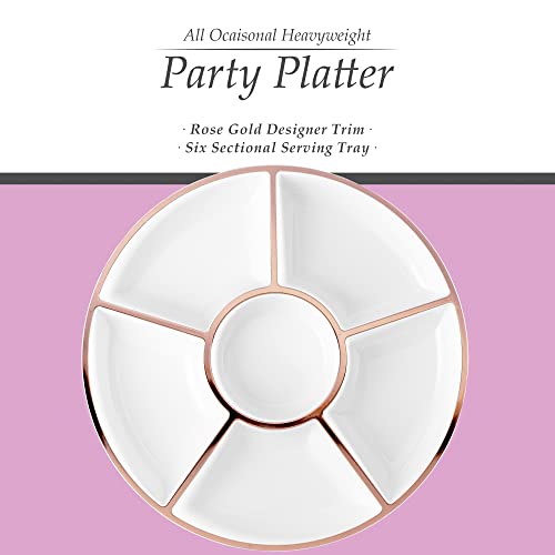 Plasticpro 6 Sectional Round Plastic Serving Tray/Platter (2, White & Rose Gold) - color: White & Rose Gold