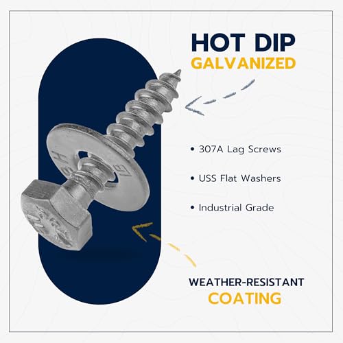 1/4 x 1-1/4" (100 Pack) Lag Screw Kit, 100 Screws and 100 washers, Hot Dip Galvanized, Meets ASME B18.2.1 Industrial/Commercial Grade by Makers Bolt - size: 1/4 x 1-1/4