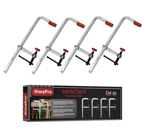 HimaPro 12 Inch Medium Duty Bar Clamp Set, 4 Pack – Drop Forged Steel F-Clamps with 600 lbs Load Capacity and 3-5/32 Inch Throat Depth for Welding, Woodworking, and Metalworking - size: 600 lbs Load Limit