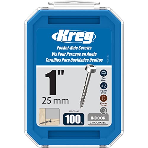 Kreg Zinc Pocket-Hole Screws - SPS-C1-100 - 1-Inch - Coarse Thread - Pan Head - Indoor - 100 Count