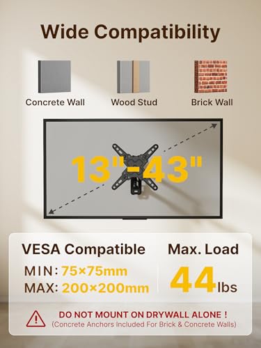 monTEK Full Motion Small TV Wall Mount for 13-43 Inch TVs up to 44 lb - size: 13"-43" Full Motion