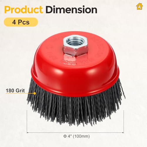 4pcs 4in Wire Cup Brush for Angle Grinder, 5/8"-11 Arbor, 180 Grit - size: 4 inch
