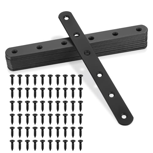 Flat Straight Braces, Black Mending Plate, Heavy Duty Metal Straight Brackets, Repair Joining Bracket, Repair Plates Fixing Bracket Connector for Wood, Furniture, with Screws