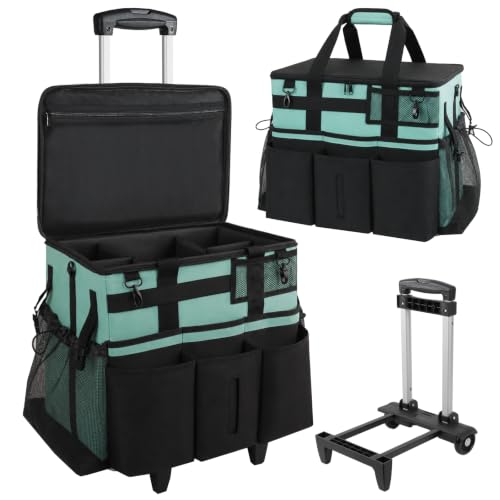 SCAVATA Rolling Cleaning Caddy Bag with Detachable Trolley & Wheels - color: Cyanblue