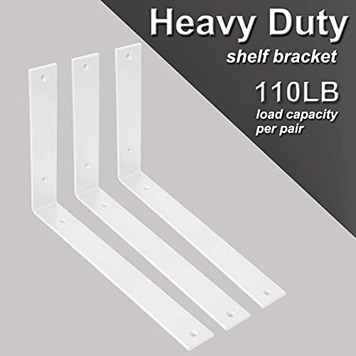 Shelf Brackets 12 Inch L Brackets for Shelves Heavy Duty White Wall Brackets for Shelves 5mm Thick Metal Bracket Support for Shelf with Screws - size: 12 Inch, style: White-8 Pack