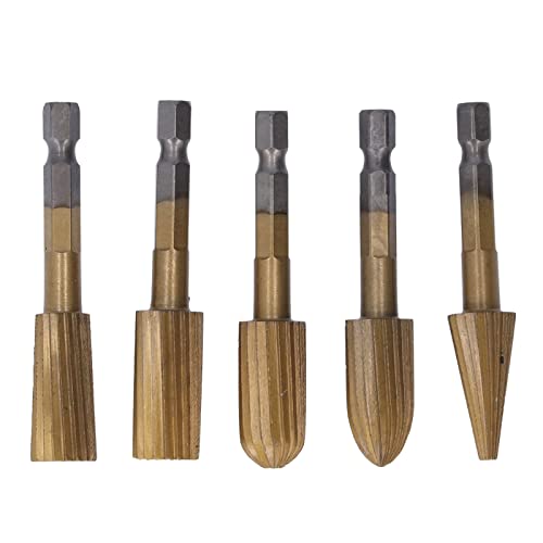5Pcs Rotary File Cutting Burrs, Hex Shank Double Cut Metal Grinder Drill Bit Set High Speed Steel Rotary File Set