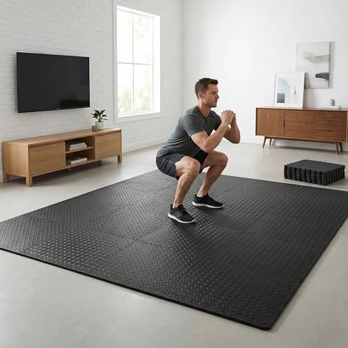 BalanceFrom Puzzle Exercise Mat 3/4-inch Thick, EVA Interlocking Foam Floor - color: Black, style: 3/4" Thick, 96 Square Feet