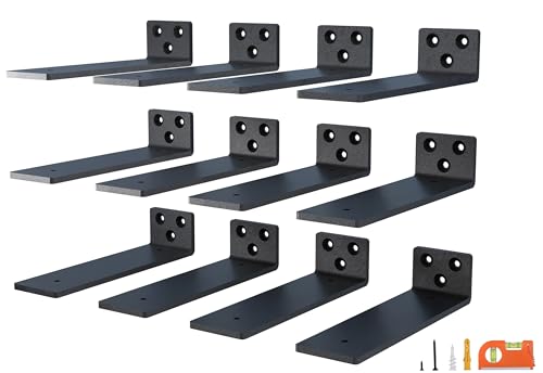 NEODROP 12-Pack 10 Inch Floating Shelf Brackets, Heavy Duty Hidden Shelves Bracket for Kitchen, Nursery, Black Powder Coated Steel - size: 10 Inch, style: 12 Pack