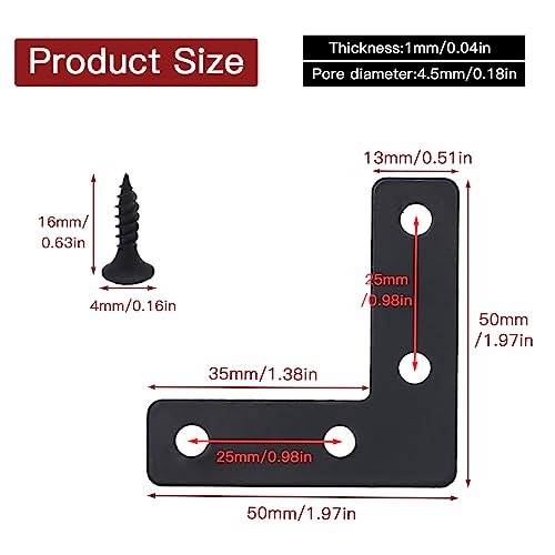20-Pack Steel Flat Mending Plate Corner Brace 2x2inch for Wood - size: Black 50x50 mm