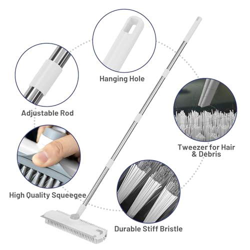 3 in 1 Floor Scrub Brush with Long Handle & Squeegee - color: White