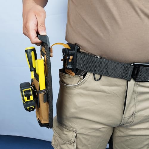 MELOTOUGH Small Tool Pouch with Quick Release Belt Clip,Clip On Tool Belt Pouch with Electrician Tapemeasure Clip, Mini Work Organizer Tool Holster and Knife Tool Holder Pouch - color: Khaki Small Tool Pouch