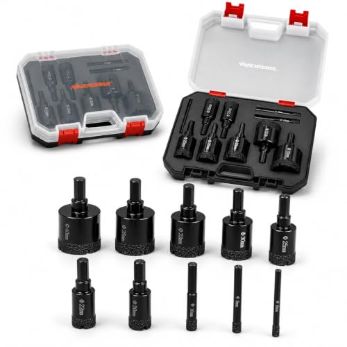 Diamond Hole Saw Kit, 10-Piece 6-40mm Tile Drill Bits for Ceramic