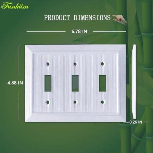 Pure White Classic Beadboard Wall Plates,Light Switch Covers,Electrical Outlet Covers, Switch Plates of Various Combination, Nature Bamboo Fiber Wall plate (3 Gang Toggle 1 Pack) - style: 3 Gang Toggle 1 Pack
