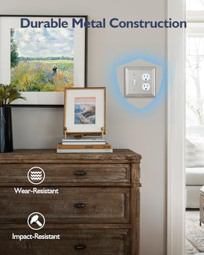 Switch Plates Outlet Covers, 1-Pack Metal Wall Plate, Satin Nickel - color: Satin Nickel, size: 1 Toggle/1 Duplex 1PK